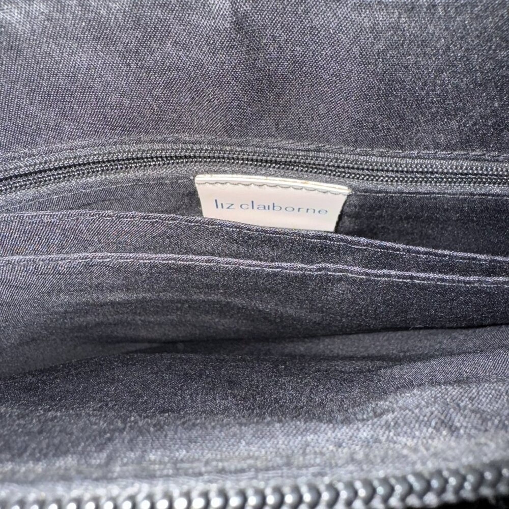 Liz Claiborne Tote Bag Womens Large Black Faux Croc Embossed Purse Satchel Work - Picture 8 of 10
